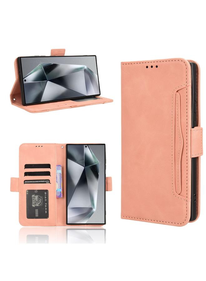 Green Tiger For Samsung Galaxy S24 Ultra 5G Skin Feel Calf Texture Card Slots Leather Phone Case(Pink)