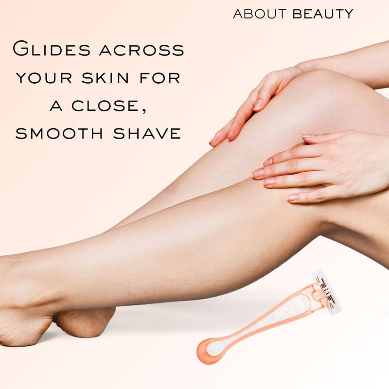 About Face Body Spa Shave 3-Blade Sensitive, Disposable Razors; 4 Shavers per Package; Premium Disposable Shavers With Coconut Oil Lube Strip; Conditions Skin for Smooth, Close, Gentle Shave - Image 4