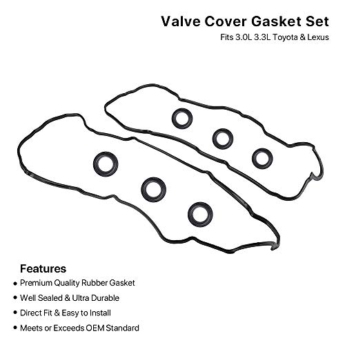 MNJWS Valve Cover Gasket Set - Compatible with 3.0L 3.3L Toyota Camry, Avalon, Sienna, Highlander, Solara, Lexus ES300, ES330, RX300, RX330, RX400h - Replace VS50588R, VS50515R, 11214-0A010, 11213-0A010 - Image 4