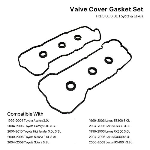 MNJWS Valve Cover Gasket Set - Compatible with 3.0L 3.3L Toyota Camry, Avalon, Sienna, Highlander, Solara, Lexus ES300, ES330, RX300, RX330, RX400h - Replace VS50588R, VS50515R, 11214-0A010, 11213-0A010 - Image 2