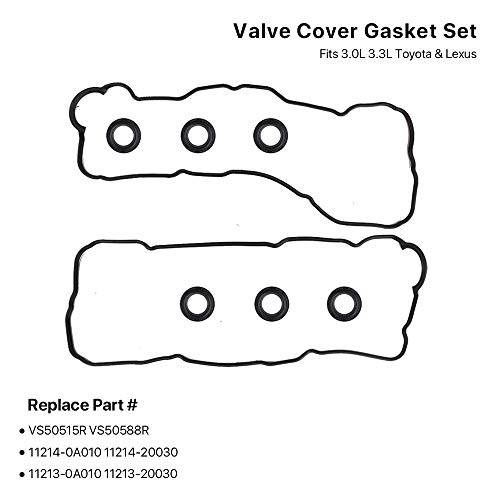 MNJWS Valve Cover Gasket Set - Compatible with 3.0L 3.3L Toyota Camry, Avalon, Sienna, Highlander, Solara, Lexus ES300, ES330, RX300, RX330, RX400h - Replace VS50588R, VS50515R, 11214-0A010, 11213-0A010 - Image 3