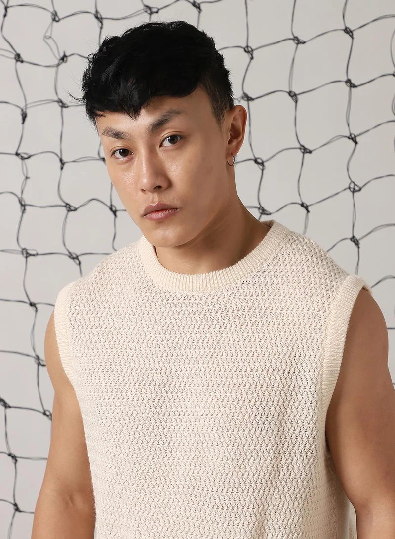 Hubberholme Men's Off White 100% Acrylic Solid Oversized Sweater