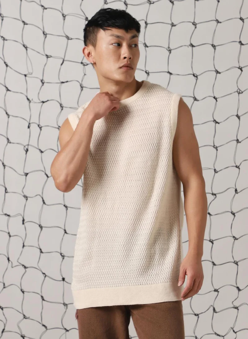 Hubberholme Men's Off White 100% Acrylic Solid Oversized Sweater
