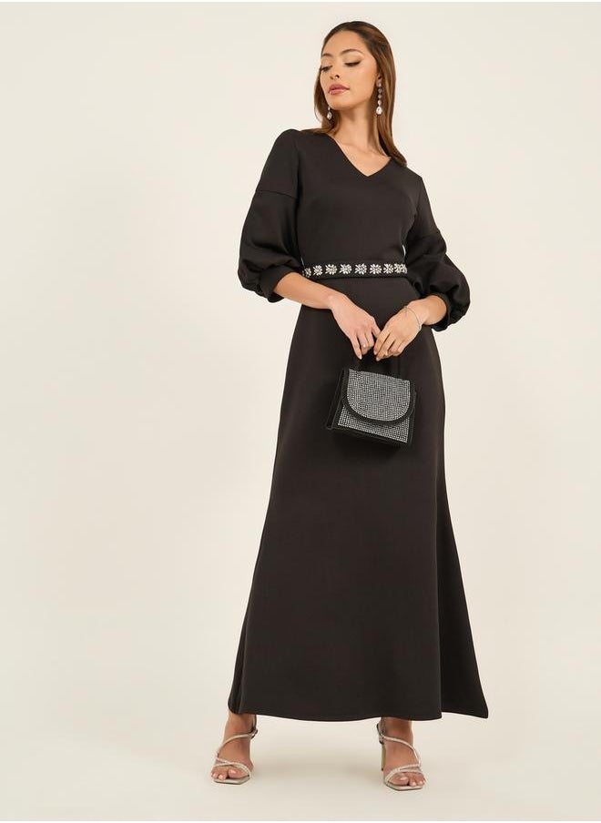 Styli Embellished Waistband 3/4th Sleeves Maxi Dress  - Image 2