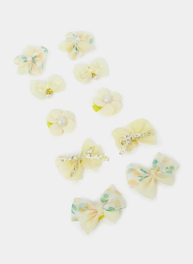 ستايلي Pack Of 10 - Girls Yellow Embellished Hair Clips