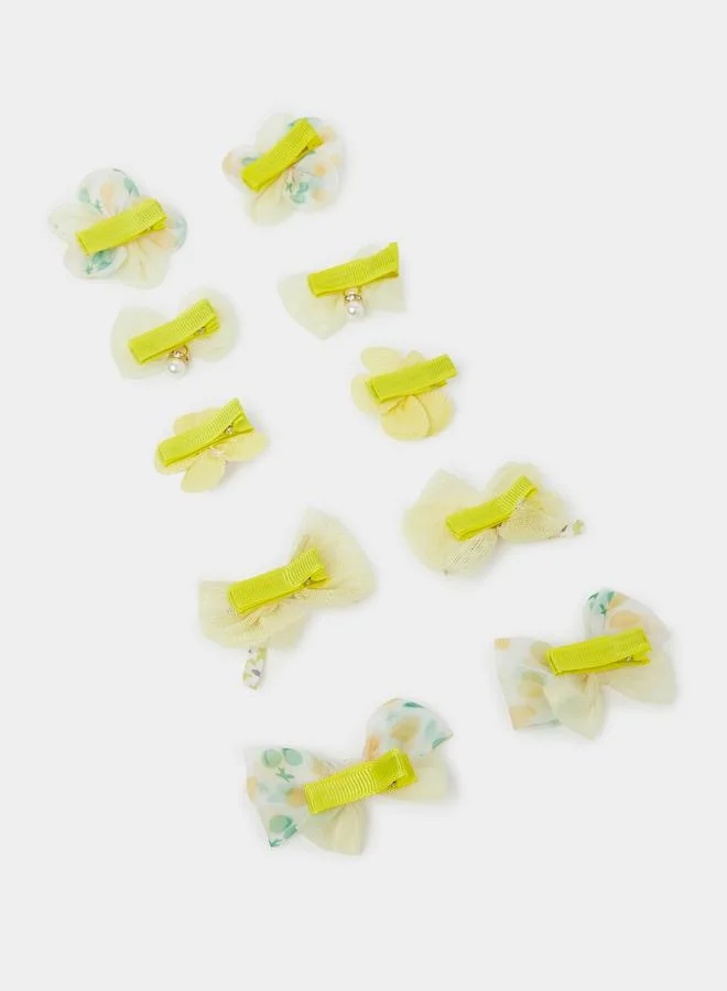 ستايلي Pack Of 10 - Girls Yellow Embellished Hair Clips