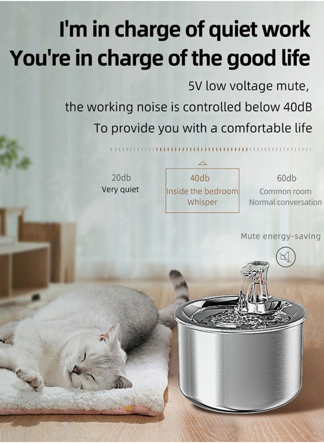 LAPET Pet Water Fountain 304 Stainless Steel, 2L Automatic Water Dispenser with Ultra-Quiet Pump with Filters Drinking Bowl for Cats  - Image 3
