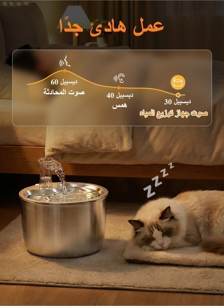 LAPET Pet Water Fountain 304 Stainless Steel, 2L Automatic Water Dispenser with Ultra-Quiet Pump with Filters Drinking Bowl for Cats - Image 5