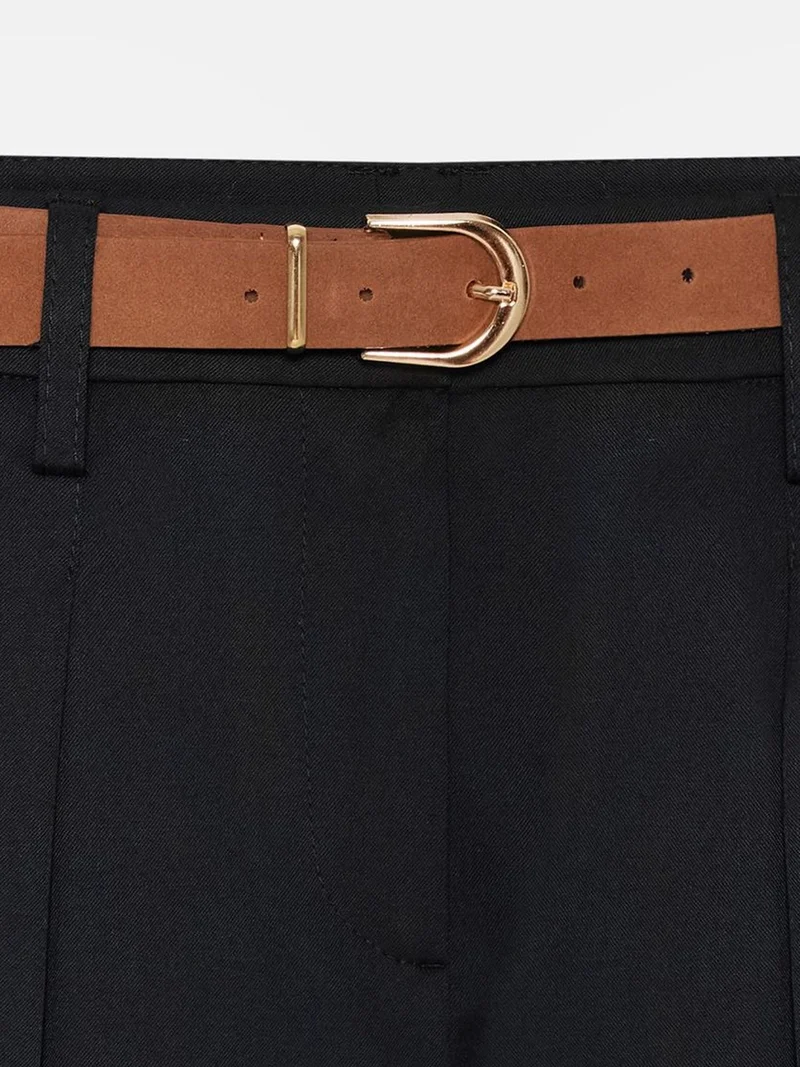 Dilvin Black DILVIN Belted Straight-Leg Crepe Trousers for Women | Best Price UAE
