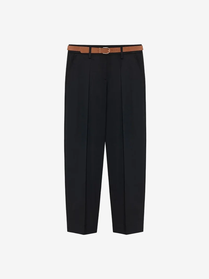 ديلفين DILVIN Belted Straight-Leg Crepe Trousers