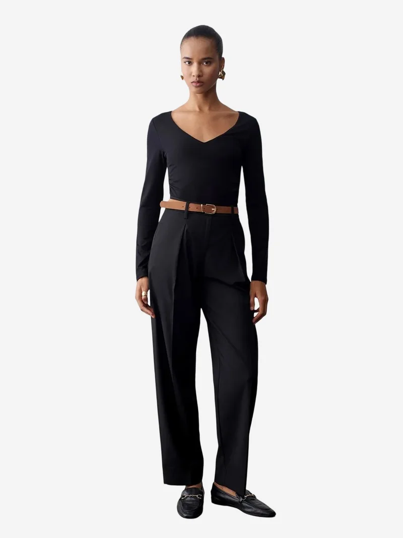 ديلفين DILVIN Belted Straight-Leg Crepe Trousers