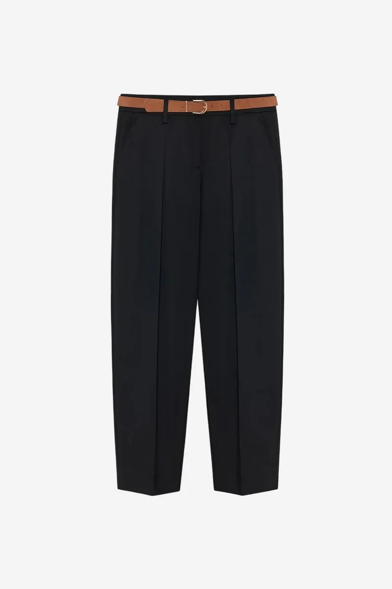 DILVIN Belted Straight-Leg Crepe Trousers