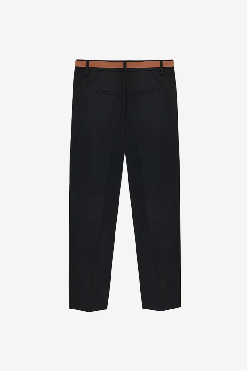 Dilvin Black DILVIN Belted Straight-Leg Crepe Trousers for Women | Best Price UAE