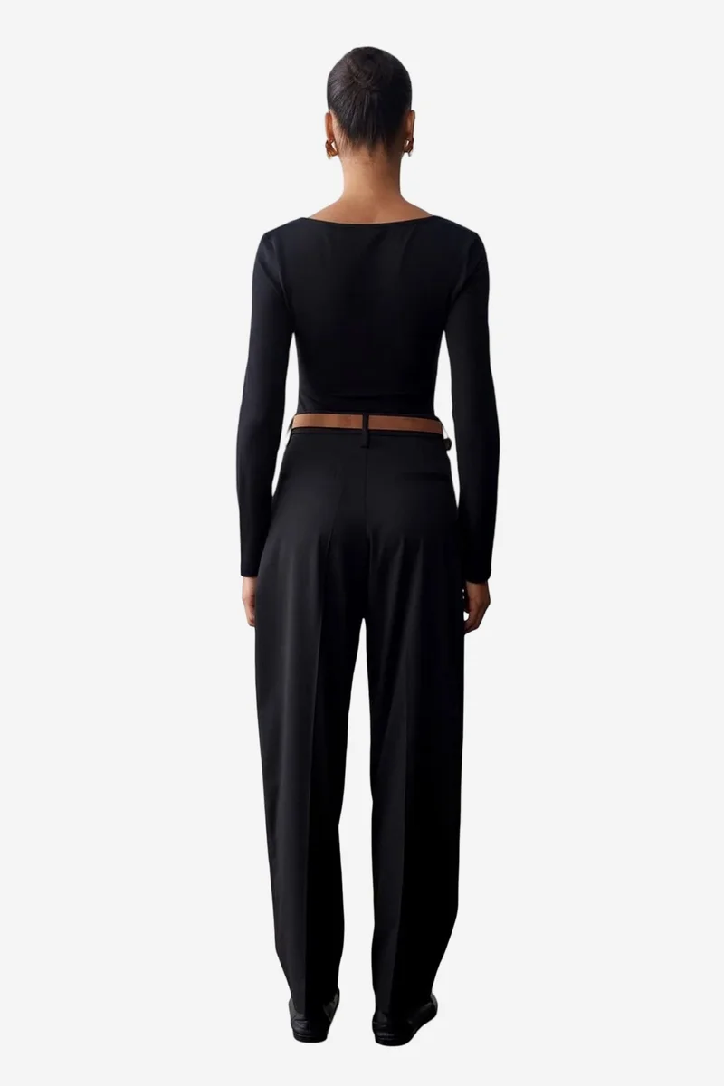 Dilvin Black DILVIN Belted Straight-Leg Crepe Trousers for Women | Best Price UAE