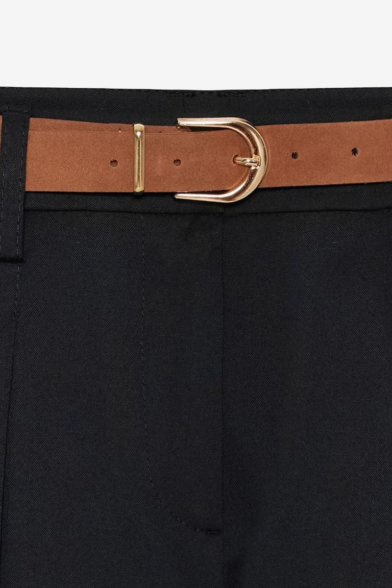 Dilvin Black DILVIN Belted Straight-Leg Crepe Trousers for Women | Best Price UAE