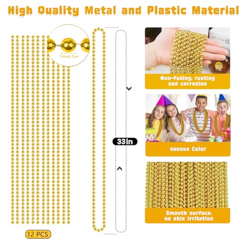 ZZYFGH 12 PCS Gold Bead Necklace 33 Christmas Bead Necklaces Mardi Gras Xmas Beaded Necklace Costume Festival Parade Throw Accessories for Mardi Gras Party Christmas New Year Eve Festive Events - Image 5