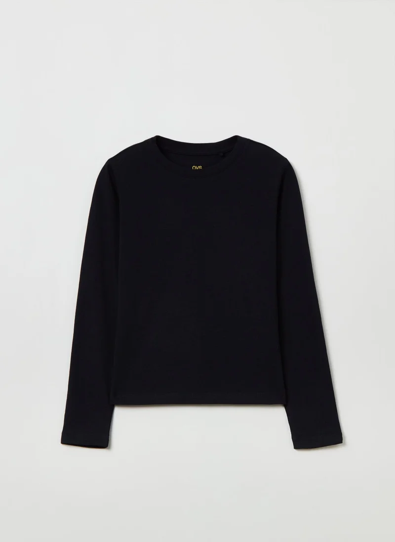 او في اس Cotton T-Shirt With Long Sleeves