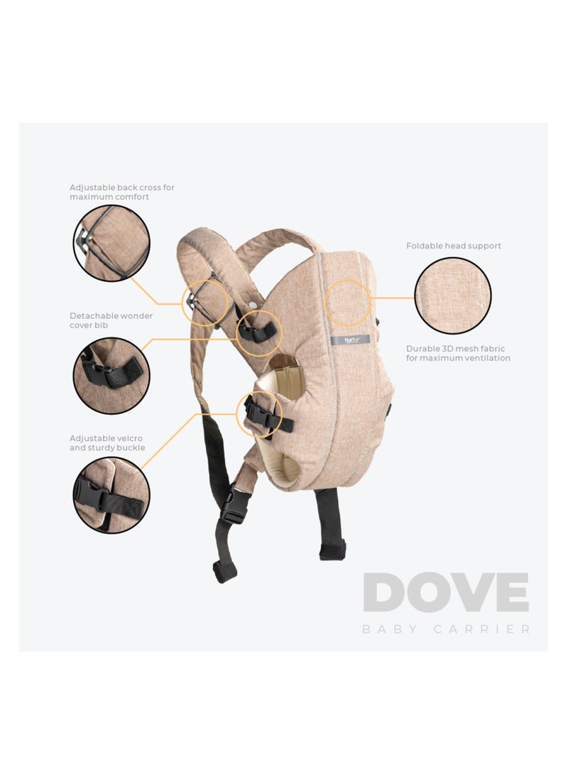 Nurtur Dove Deluxe Infant Baby Carrier – Premium Fabric, Dual-Facing Comfort, Adjustable Cushioned Straps, & Built-In Baby Bib - Nude  - Image 4