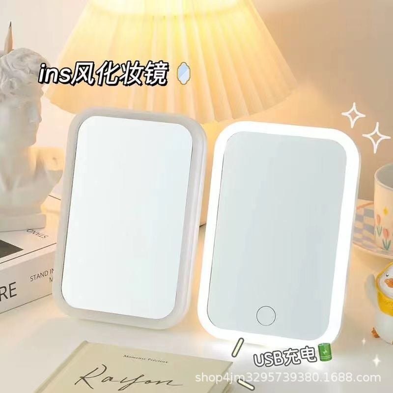 Mirror Makeup Mirror Led Light Small Mirror For Student Dormitory Desktop Home Ins High-Looking Desktop Large With Light - Image 4
