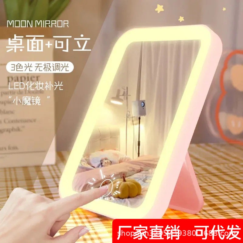 Mirror Makeup Mirror Led Light Small Mirror For Student Dormitory Desktop Home Ins High-Looking Desktop Large With Light - Image 3