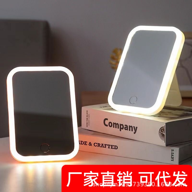 Mirror Makeup Mirror Led Light Small Mirror For Student Dormitory Desktop Home Ins High-Looking Desktop Large With Light - Image 2