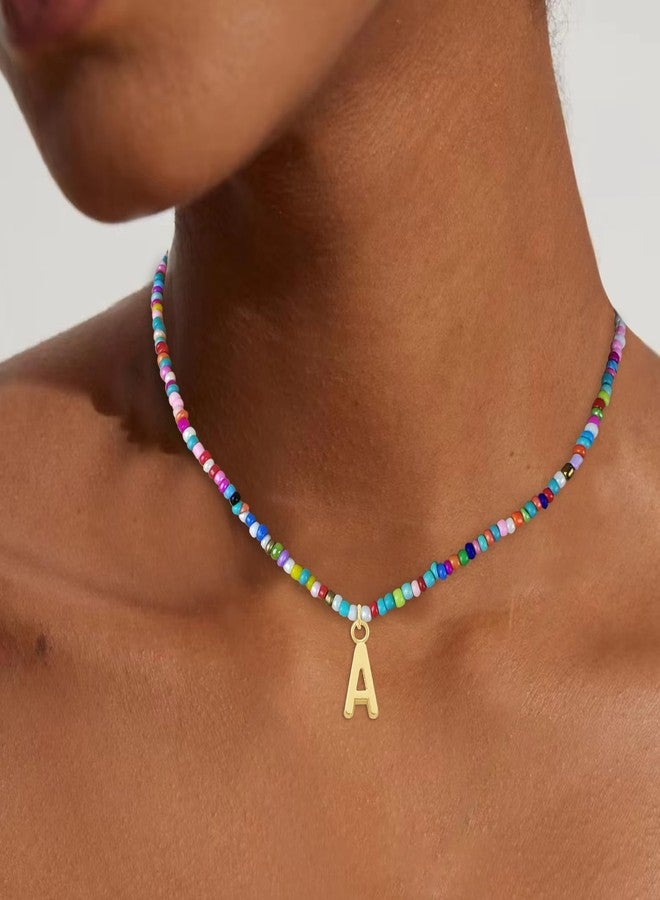Senfour Colorful Beaded Initial Necklaces for Kids Girls, Personized Graduation Birthday Gifts - Choker Necklace for Women,Teen and Preteen Girls, Standard Letter, Gold Plated, No Gemstone - Image 2