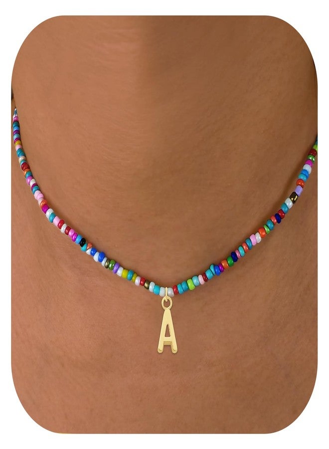 Senfour Colorful Beaded Initial Necklaces for Kids Girls, Personized Graduation Birthday Gifts - Choker Necklace for Women,Teen and Preteen Girls, Standard Letter, Gold Plated, No Gemstone - Image 1
