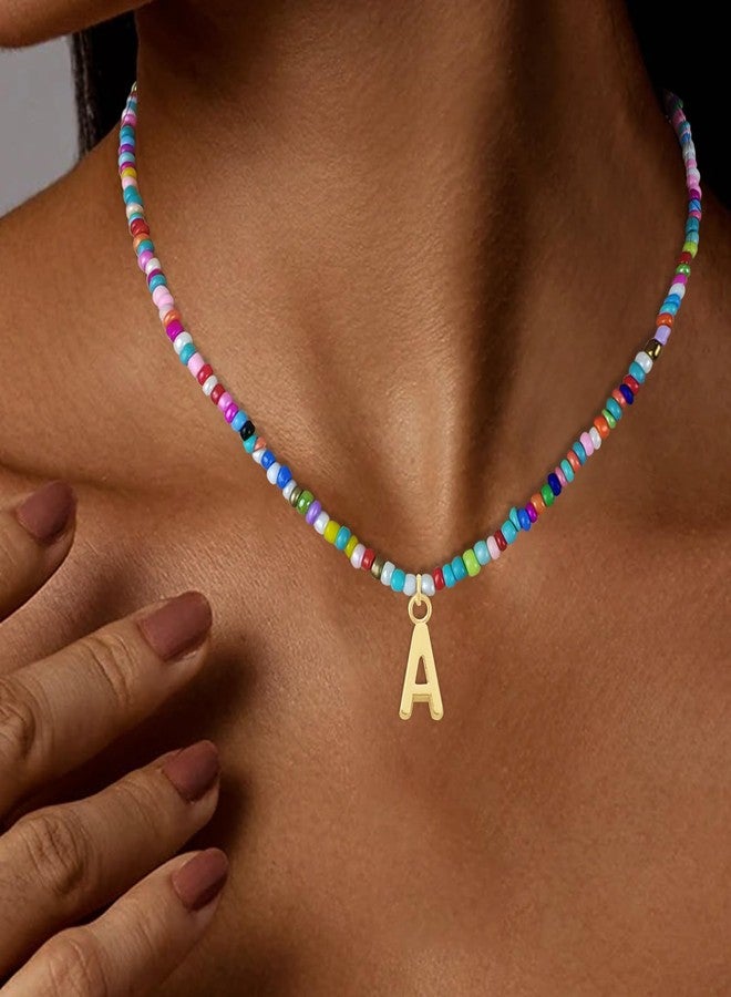 Senfour Colorful Beaded Initial Necklaces for Kids Girls, Personized Graduation Birthday Gifts - Choker Necklace for Women,Teen and Preteen Girls, Standard Letter, Gold Plated, No Gemstone - Image 3