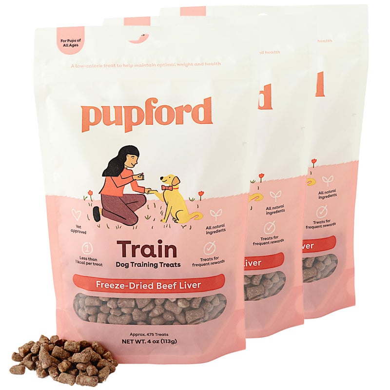 Pupford Freeze Dried Training Treats for Dogs & Puppies, 1400+ Three Ingredient Bites (Beef Liver, 4 oz, 3 Pack) - Image 1