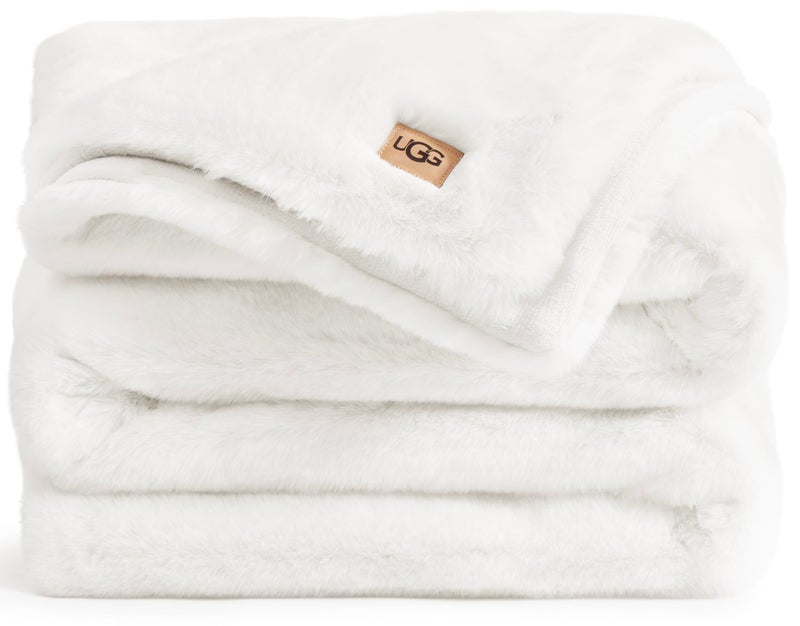 UGG Plush Faux Fur Throw Blanket Reversible Medium Weight Luxury Soft Throw Blankets for Bed or Chair Hypoallergenic Machine Washable Home Decor 50inch x 70inch White Snow Euphoria