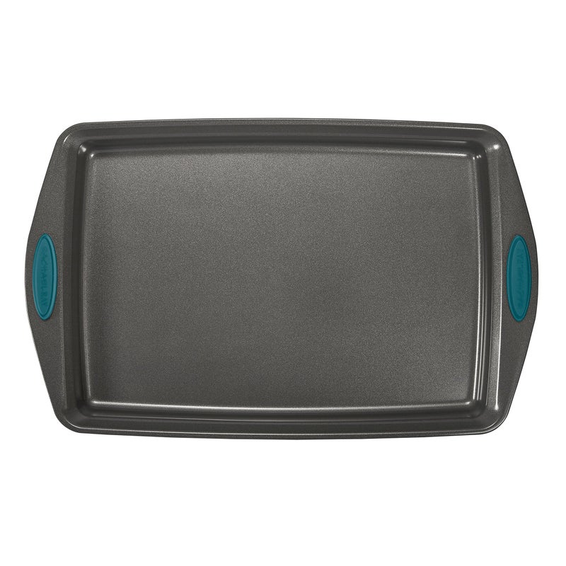 Rachael Ray Nonstick Bakeware Set with Grips includes Nonstick Bread / Baking Pans, Cookie / Baking Sheet and Cake Pans - 10 Piece, Gray with marine blue grips - Image 5