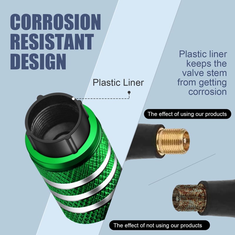 DECURCAR Tire Valve Stem Caps Cover - (5 Pack) Tire Air Cap N2 Nitrogen Metal with Plastic Liner Corrosion Resistant Leak-Proof for Car Truck Motorcycle Bike Green - Image 2