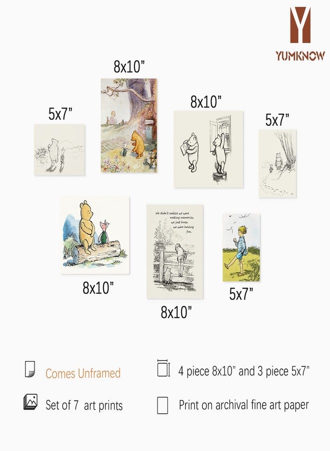 YUMKNOW Winnie The Pooh Nursery Wall Art - Motivational Quote for Kids Little Boys Bedroom - Vintage Hundred Acre Wood Poster - You Are Braver Than You Think - Toddler Room Decor - Gifts for Winnie Fans Lover - Image 2