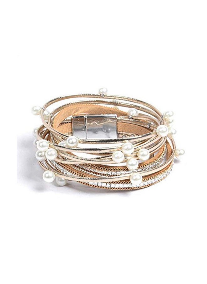 Artilady - Leather Wrap Bracelet For Women - Handmade Clasp Bangle Bracelet With Pearl Beads Crystal Wristbands Christmas Jewelry Gift For Ladies And Mother - Image 1