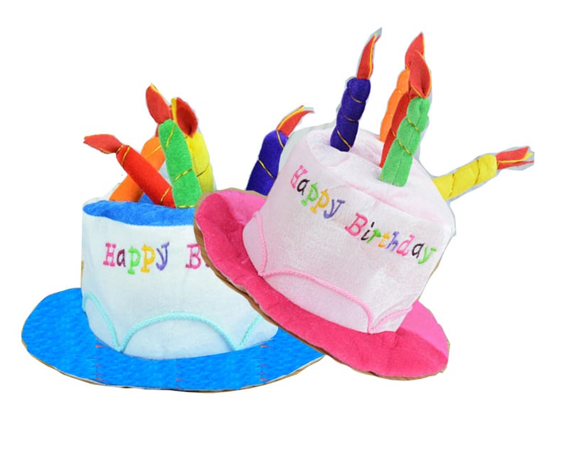 zmgmsmh Plush Happy Birthday Cake Hat 2Pcs Blue Pink Unisex Adult Size Fancy Dress Party Hats Perfect as Party Favors Costume Accessories Cake 5 Multicolor Candles
