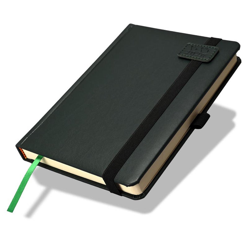 FIS مفكرة FIS 2026 A5، 148x210 مم، غلاف PU إيطالي مبطن من جانب واحد، زوايا مدورة، شريط مرن مع علامة منزلقة، جيوب داخلية، عربي/إنجليزي، ورق إيطالي عاجي 70 جرام، غلاف أخضر - FSDI84AE26GR - Image 1