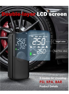 Excefore Portable Air Compressor Tire Inflator with LCD Dual Screen, 150 PSI Cordless Air Pump with 6000mAh Rechargeable Battery for Cars, Bikes, Motorcycles, Balls, Not Suitable for Trucks  - Image 2