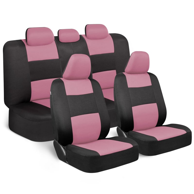 BDK PolyPro Car Seat Covers Full Set in Pink on Black Front and Rear Split Bench Seat Covers for Cars Easy to Install Car Seats Cover Set and Accessories for Auto Trucks Van SUV  Pink