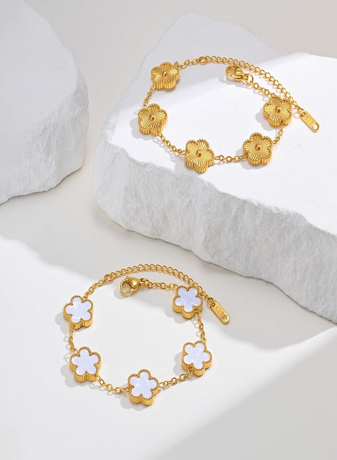 ام بيرينبو طقم أساور ذهبية نسائية - قطعتان من الأساور المطلية بالذهب عيار 18 قيراطًا بتصميم زهور، وسوار من الفولاذ المقاوم للصدأ لا يفقد بريقه، وسلسلة قابلة للتعديل، هدية عصرية، هدية مثالية لحفلات أعياد الميلاد وعيد الحب للصديقة - Image 5