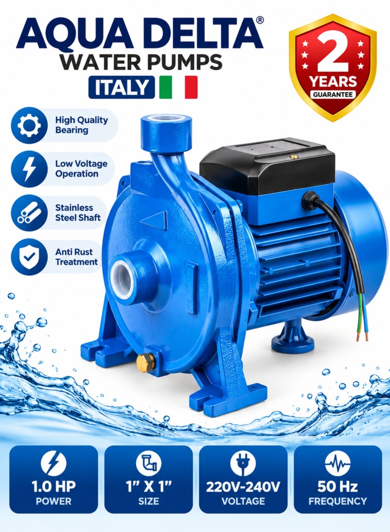 Aqua AD-1000 Water Pump 1 HP, 220–240V, 50Hz, 1-Inch Inlet and Outlet, Single-Phase Centrifugal Pump for Water Transfer and Domestic Water Supply - Image 1