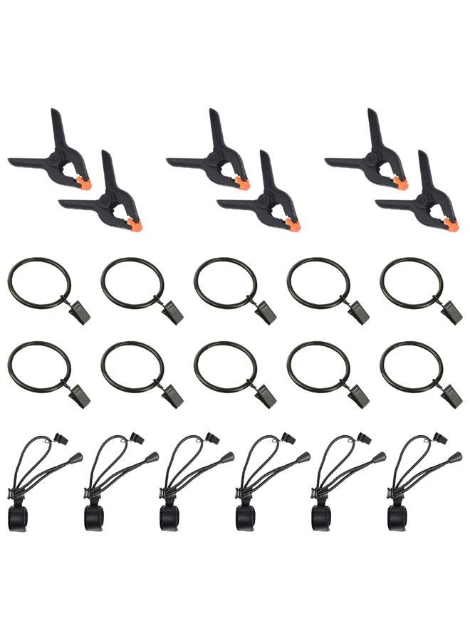 Keadic 22Pcs Photography Background Clips Kit Includes 4 Inch Plastic Spring Clamps, Adjustable Elastic Clamps Holders and Curtain Ring Clips for Video Studio Backdrop Muslin - Image 1