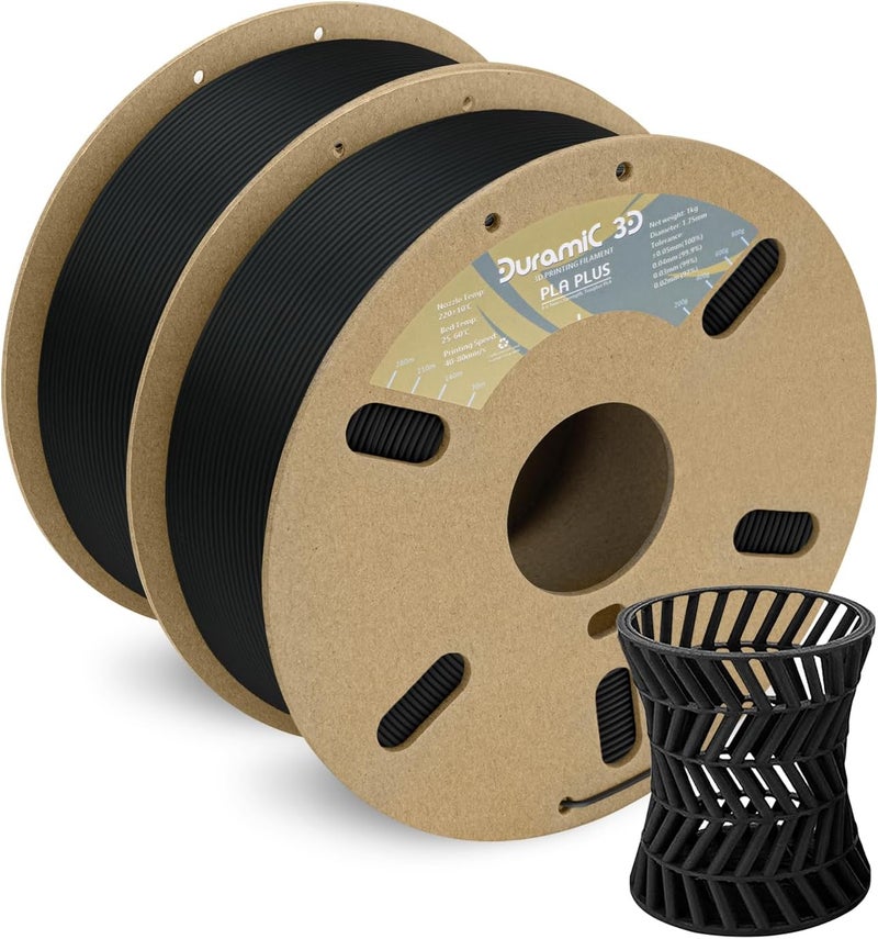 DURAMIC 3D PLA+ Filament 1.75mm 2Kg Black, PLA Plus Filament 2 Pack 1kg Spool(2.2lbs) Tougher and Stronger, Dimensional Accuracy Probability +/- 0.02mm - Image 1