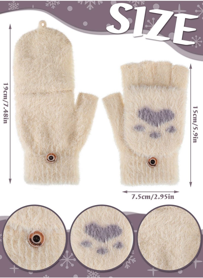 Generic - Winter Fingerless Gloves, 3 Pairs Cat Paws Cosplay Faux Fur Plush Gloves for Women, Warm Fleece Lined Knit Gloves with Elastic Cuff, Perfect for Cold Weather - Image 1