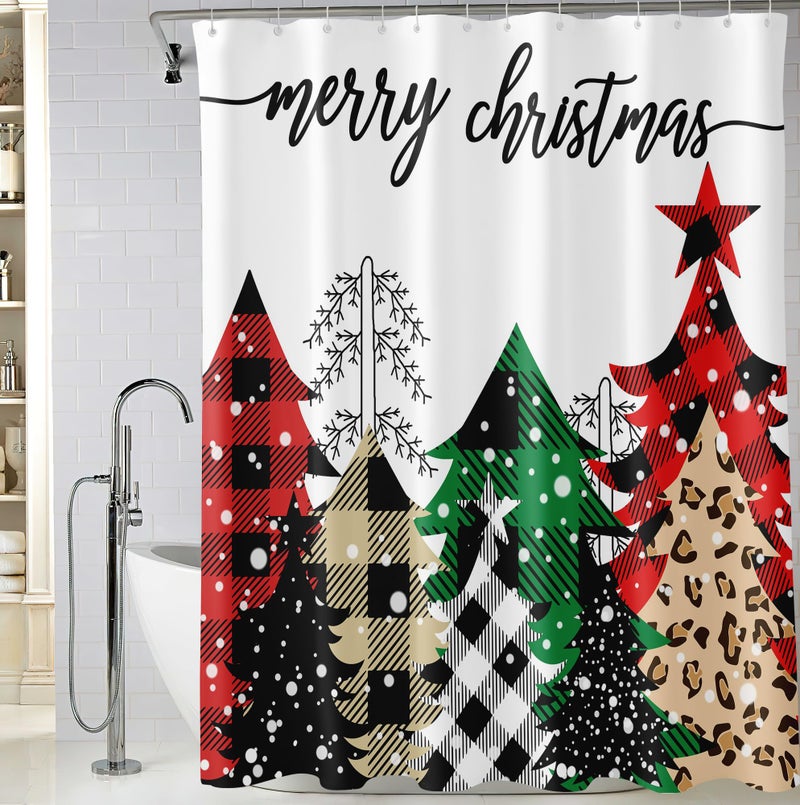 BIVINAR Christmas Tree Shower Curtain  Merry Christmas Buffalo Plaid Farmhouse Shower Curtain  Waterproof Fabric Winter Bathroom Shower Curtain  72 x 72 Inch - Image 2