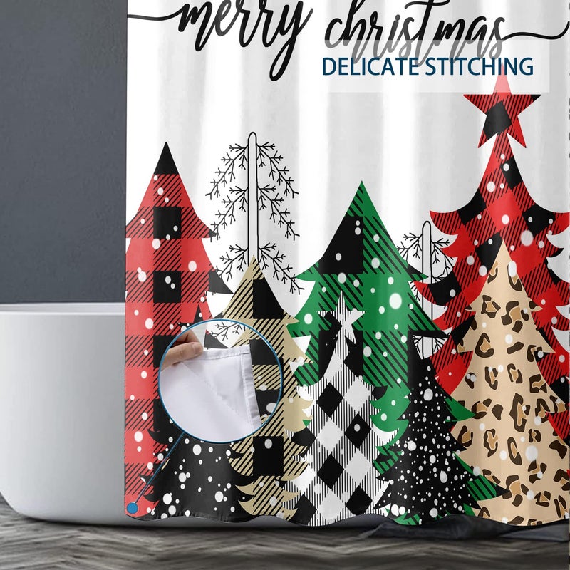 BIVINAR Christmas Tree Shower Curtain  Merry Christmas Buffalo Plaid Farmhouse Shower Curtain  Waterproof Fabric Winter Bathroom Shower Curtain  72 x 72 Inch - Image 4