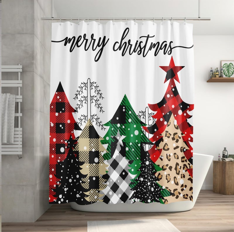 BIVINAR Christmas Tree Shower Curtain  Merry Christmas Buffalo Plaid Farmhouse Shower Curtain  Waterproof Fabric Winter Bathroom Shower Curtain  72 x 72 Inch - Image 3
