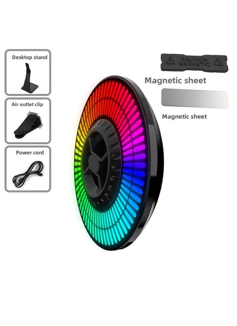 Round 64-bit Pickup Light Long Battery Life Charging RGB Rhythm Light Car Voice Control Light Desktop Atmosphere Light-Specifications:64-bit Round Plug-in Model With Magnetic Suction