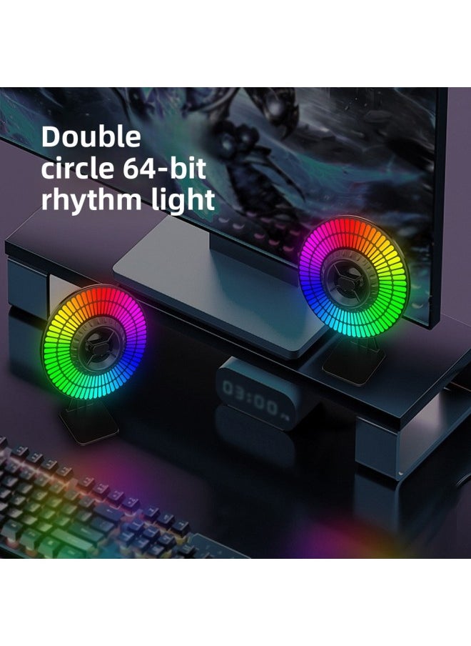 Generic - Round 64-bit Pickup Light Long Battery Life Charging RGB Rhythm Light Car Voice Control Light Desktop Atmosphere Light-Specifications:64-bit Round Plug-in Model With Magnetic Suction - Image 1