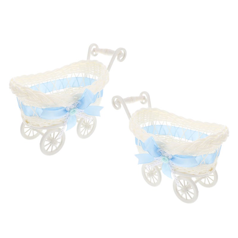 2pcs Kids Use Imitation Rattan Woven Basket Candy Storage Cart Shape Basket Party Supply - Image 3