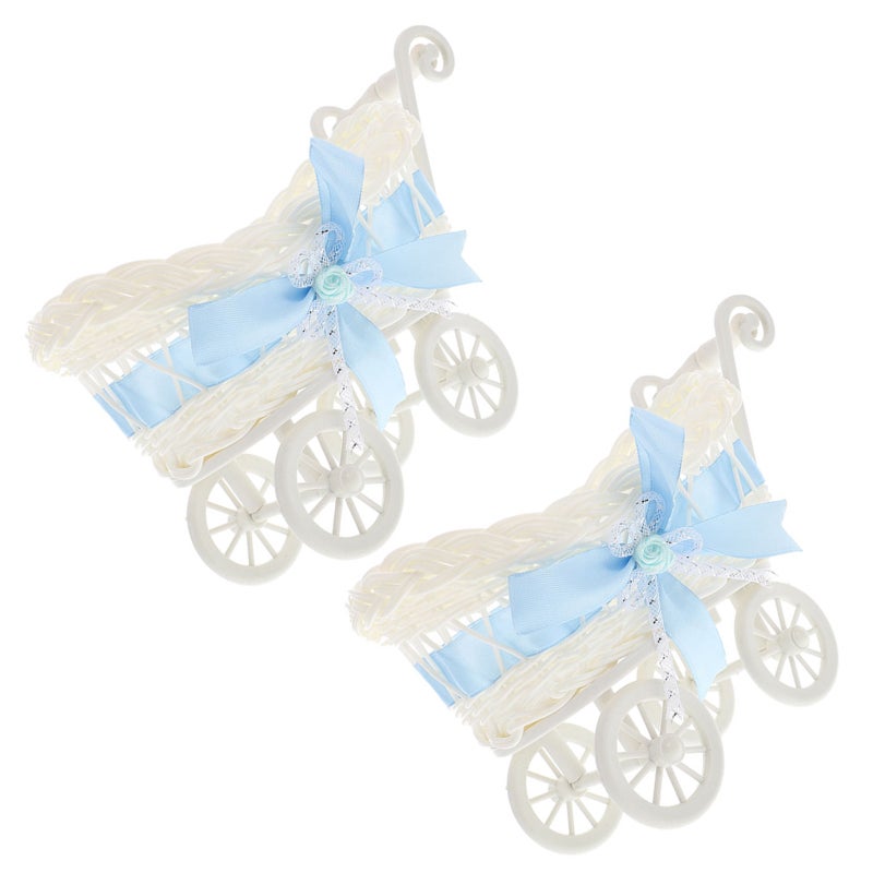 2pcs Kids Use Imitation Rattan Woven Basket Candy Storage Cart Shape Basket Party Supply - Image 1